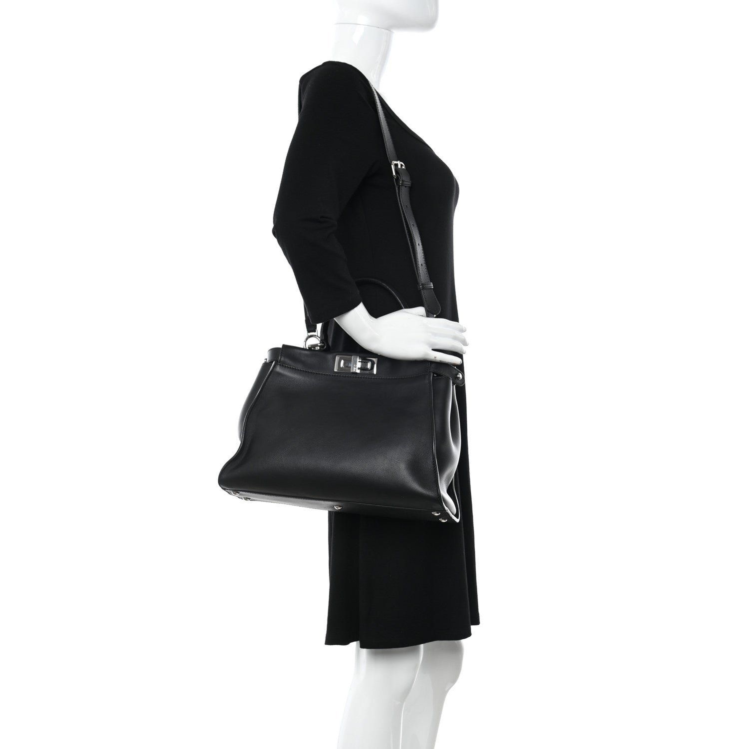 Fendi Vitello Seta Snakeskin Crocodile Monster Eyes Medium Peekaboo Iconic Satchel Black Girasole 2 of 15