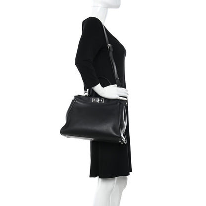 Fendi Vitello Seta Snakeskin Crocodile Monster Eyes Medium Peekaboo Iconic Satchel Black Girasole 2 of 15