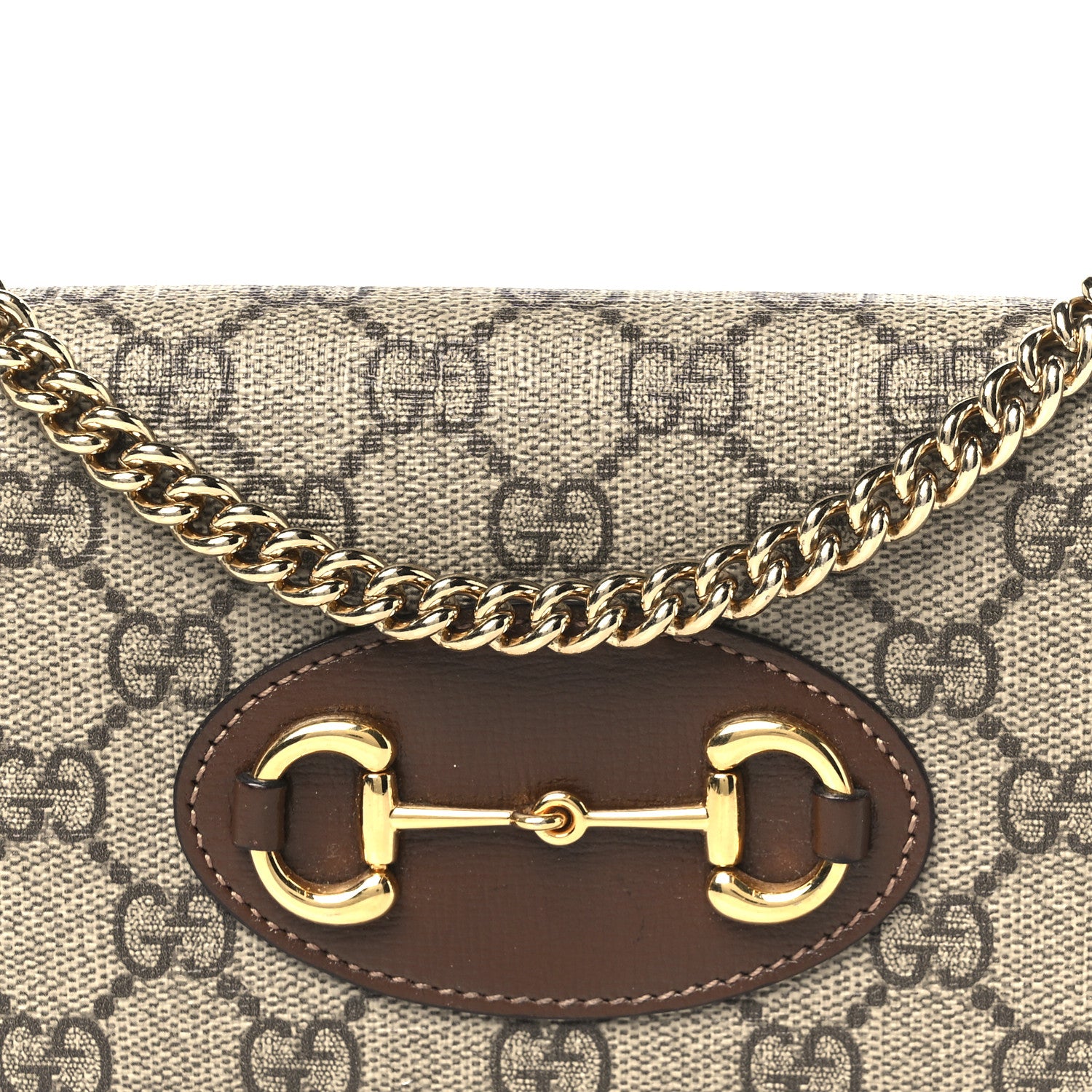 Gucci GG Supreme Monogram Azalea Calfskin Horsebit 1955 Wallet On Chain Beige Ebony Brown Sugar 8 of 10