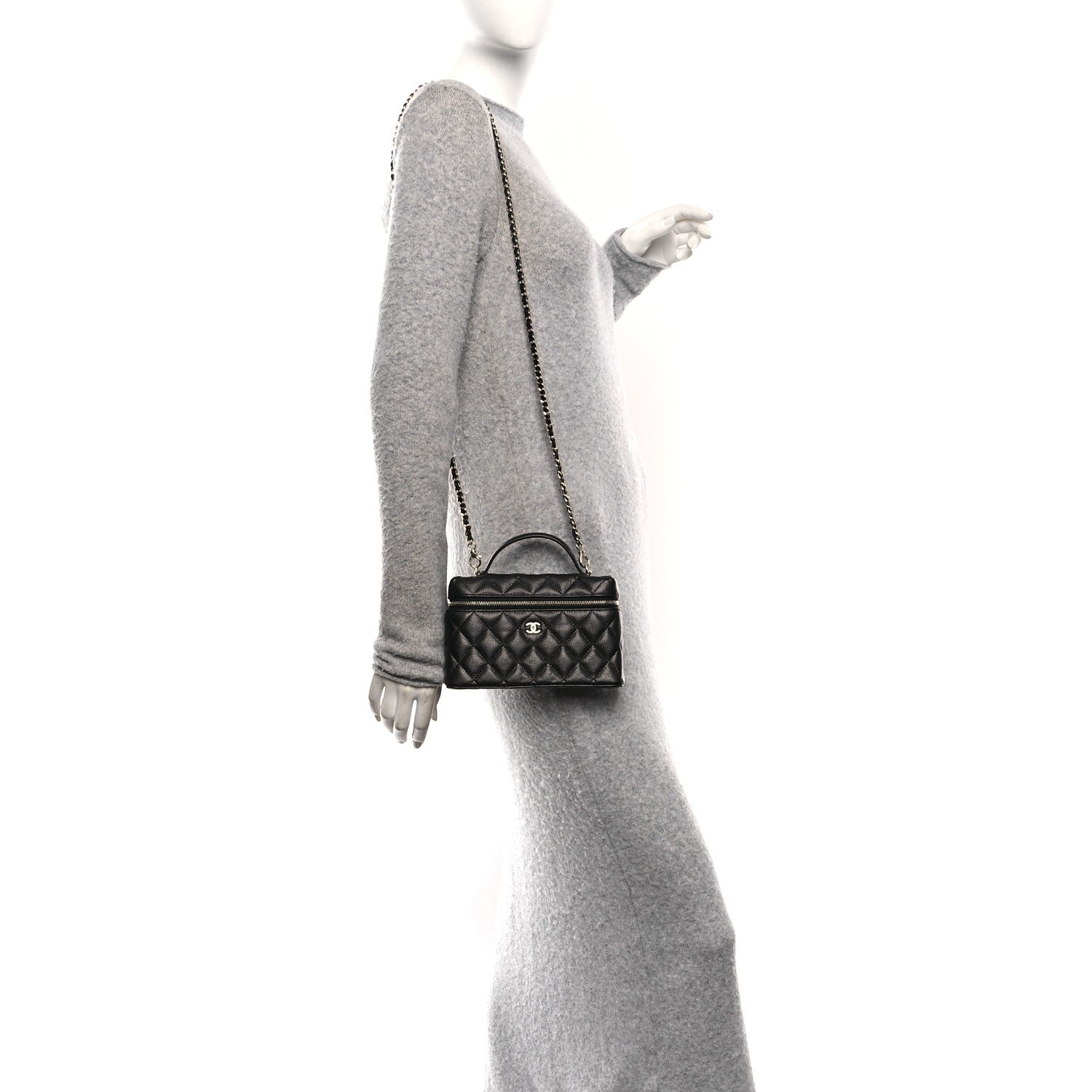 Chanel Caviar Quilted Top Handle Slim Vanity With Chain Black 2 of 11