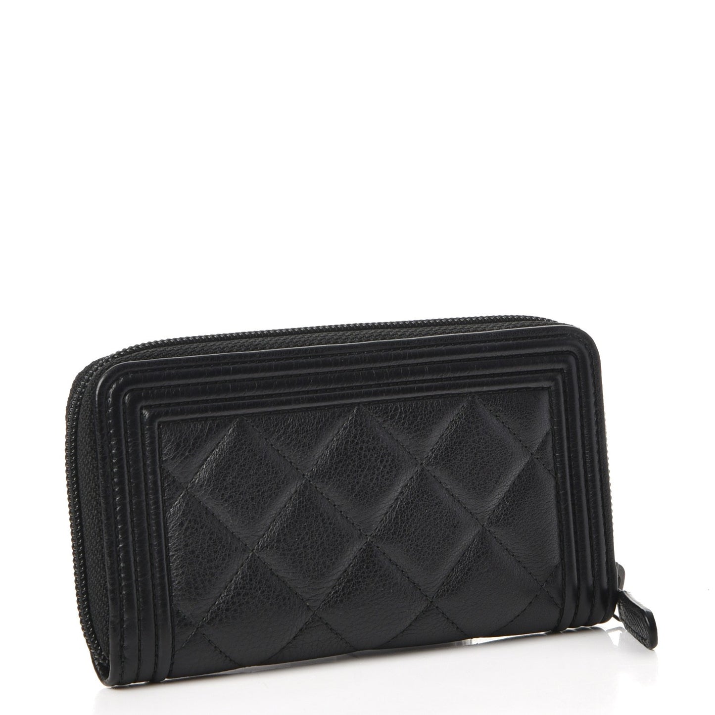 Calfskin Quilted Small Boy Zip Around Wallet Black