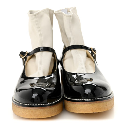 Chanel Patent Mary Jane Sock Boots 39 Black White 2 of 10