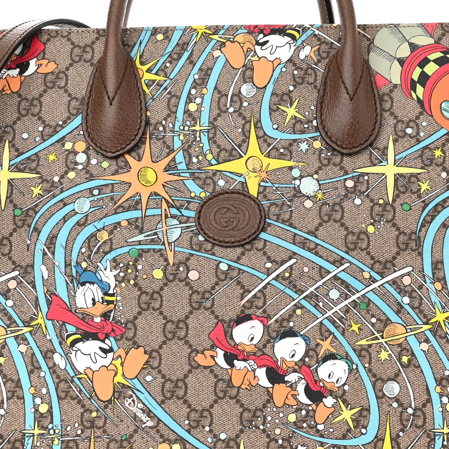 X DISNEY GG Supreme Monogram Donald Duck Retro Interlocking G Shopping Tote Beige Multicolor New Acero