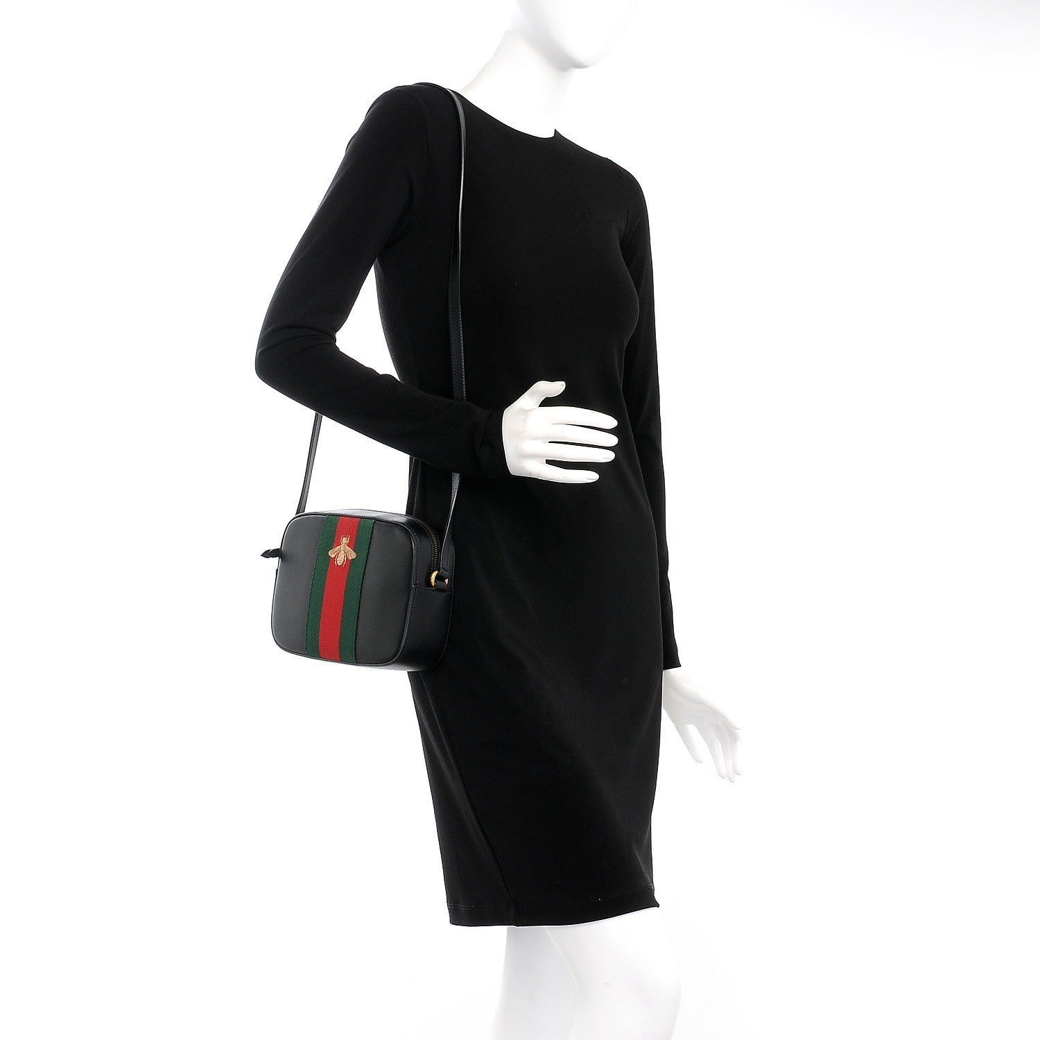 Gucci Calfskin Web Small Webby Bee Shoulder Bag Black 2 of 9