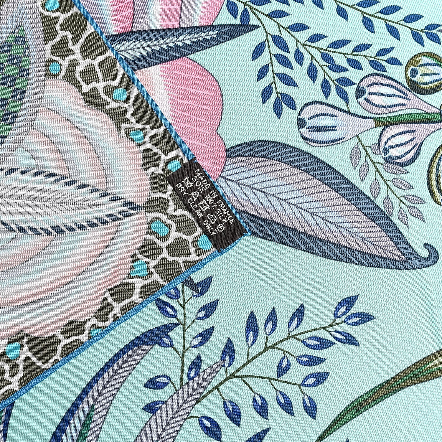 Hermes Silk Flowers of South Africa Scarf 90 Vert Jade Parme Rose 4 of 4