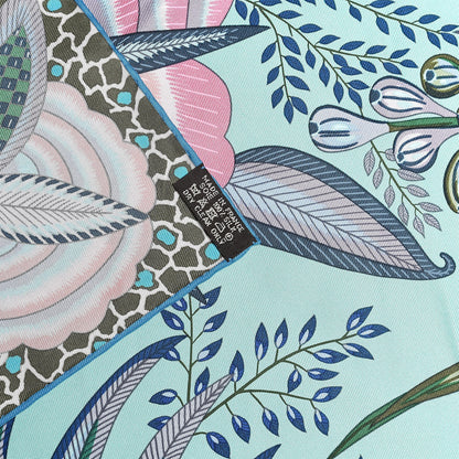 Hermes Silk Flowers of South Africa Scarf 90 Vert Jade Parme Rose 4 of 4