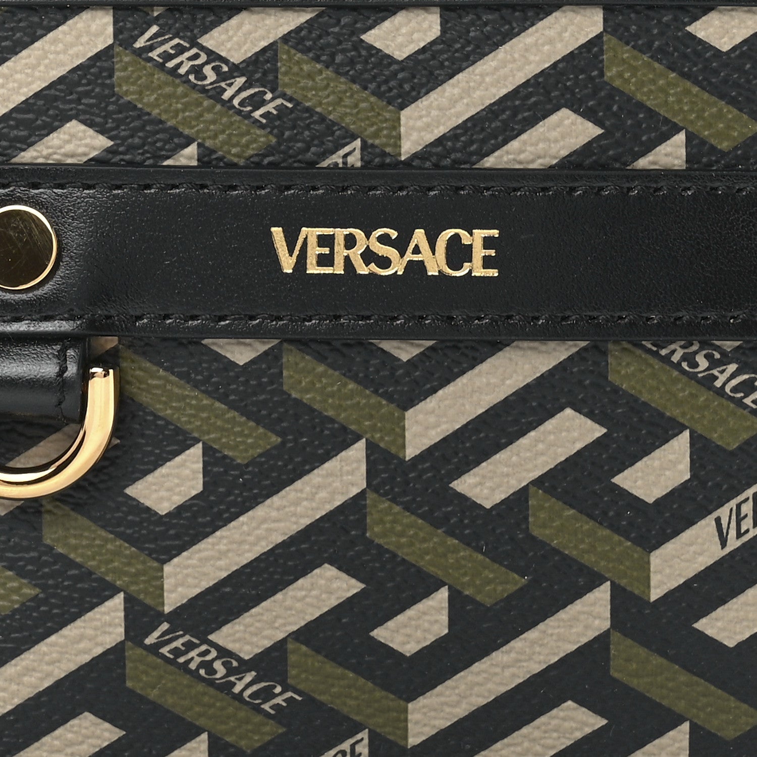 Versace Coated Canvas Calfskin La Greca Modular Zip Pouch Black Green Beige 6 of 10