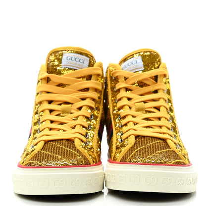 Gucci Sequin Web Matelasse Womens 1977 Tennis High Top Sneakers 38 Gold Yellow 2 of 8