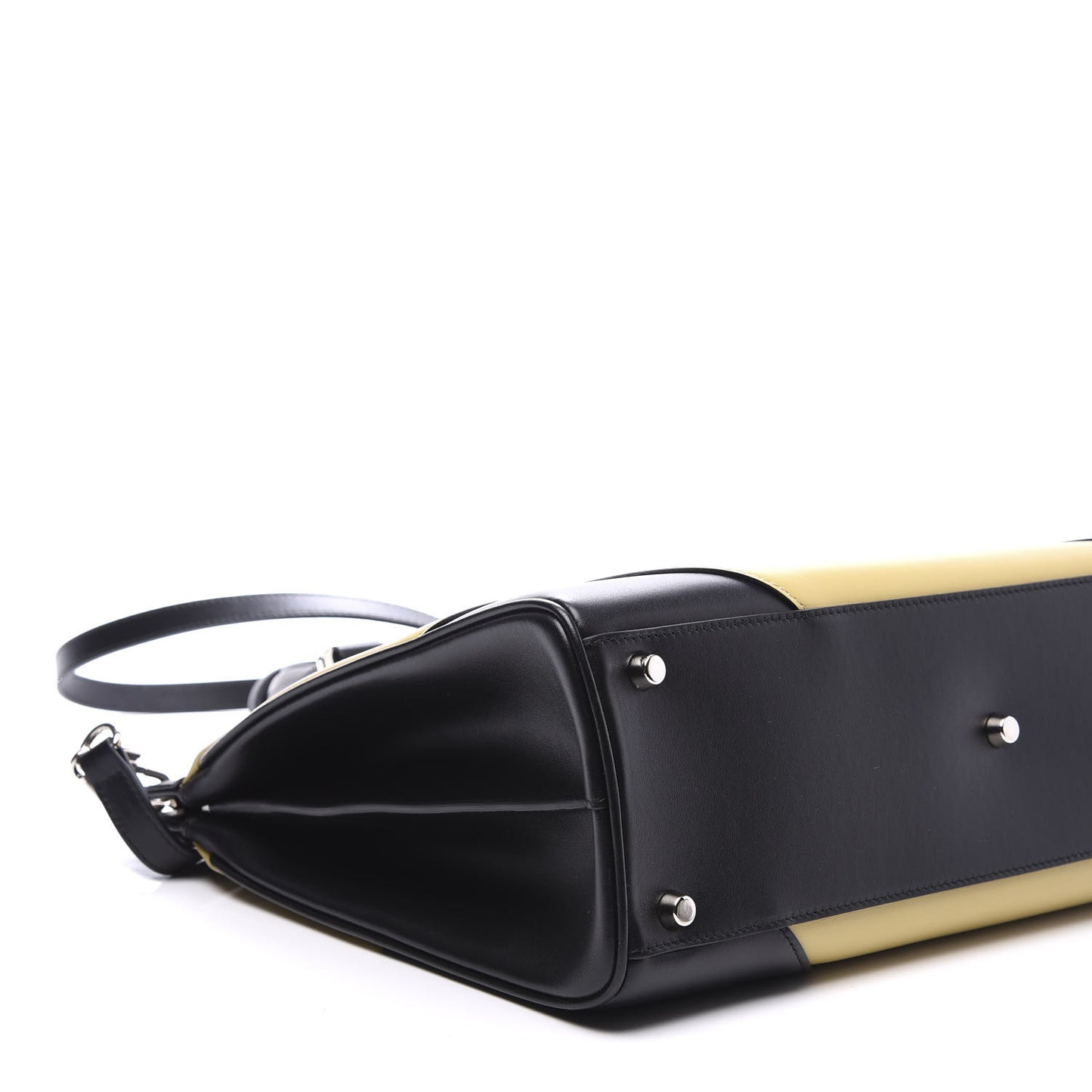 Smooth Calfskin Diagonal Striped Medium Zumi Top Handle Bag Black Beige