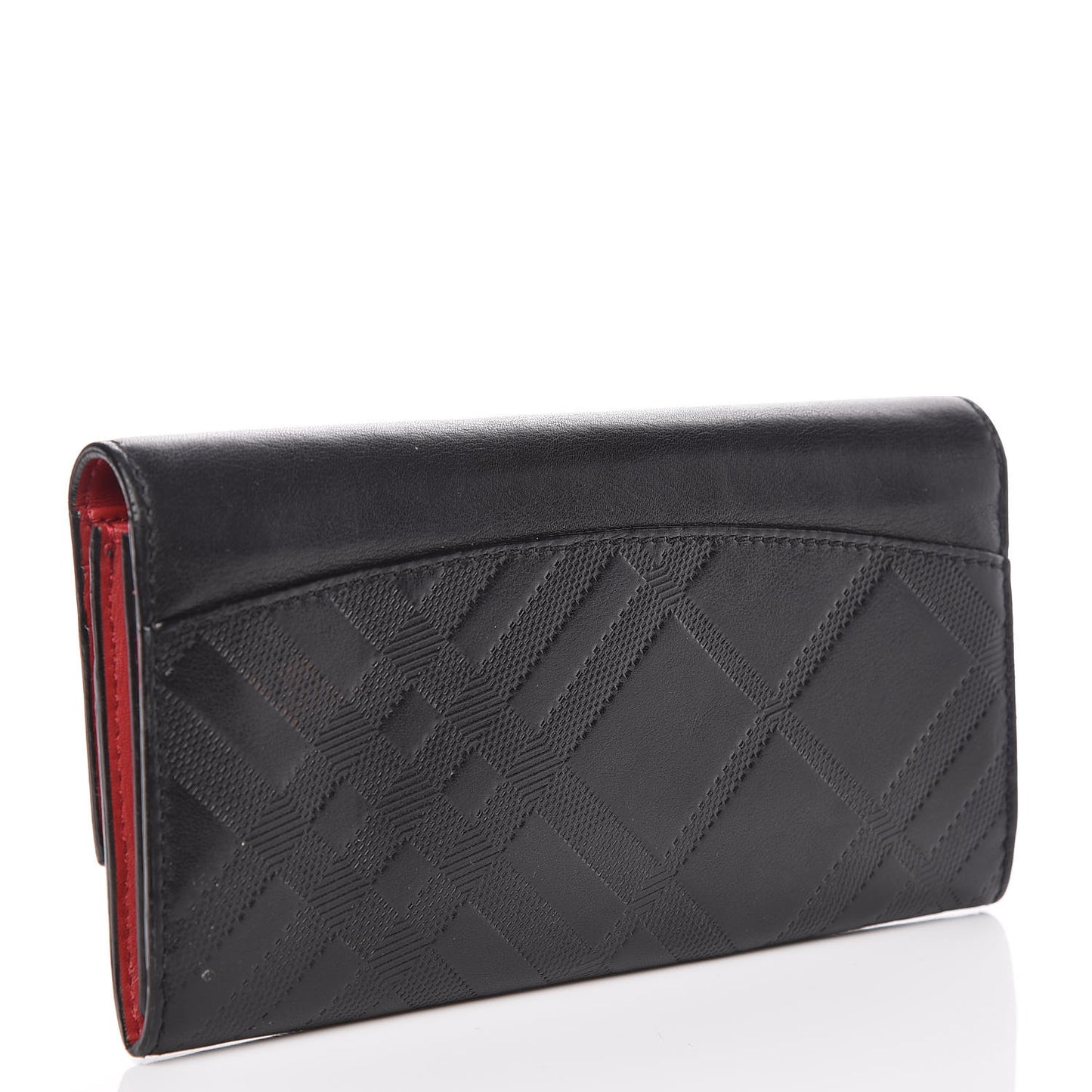 Signature Grain Calfskin Check Embossed Porter Continental Wallet Black