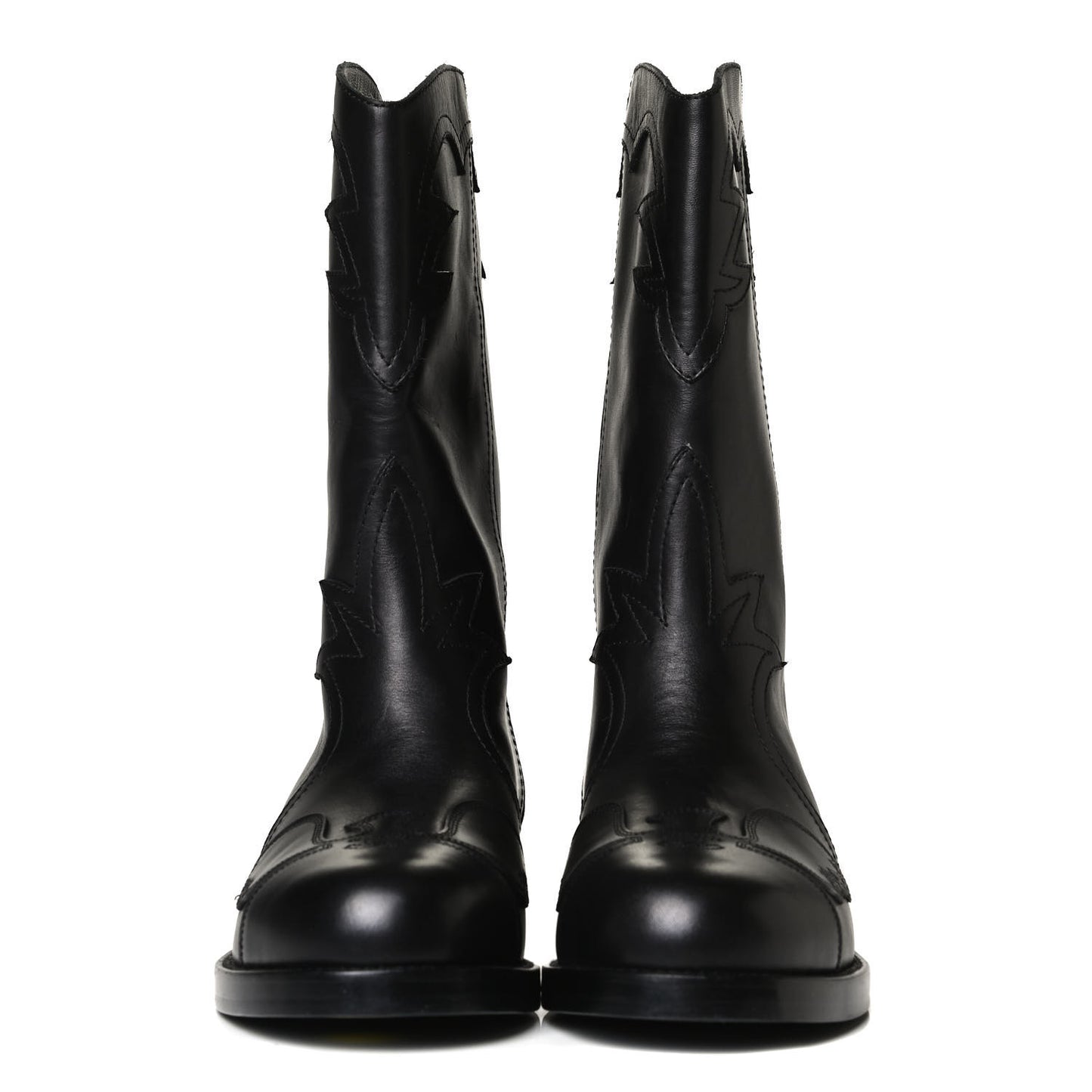 Calfskin Embroidered Western Boots 35 Black