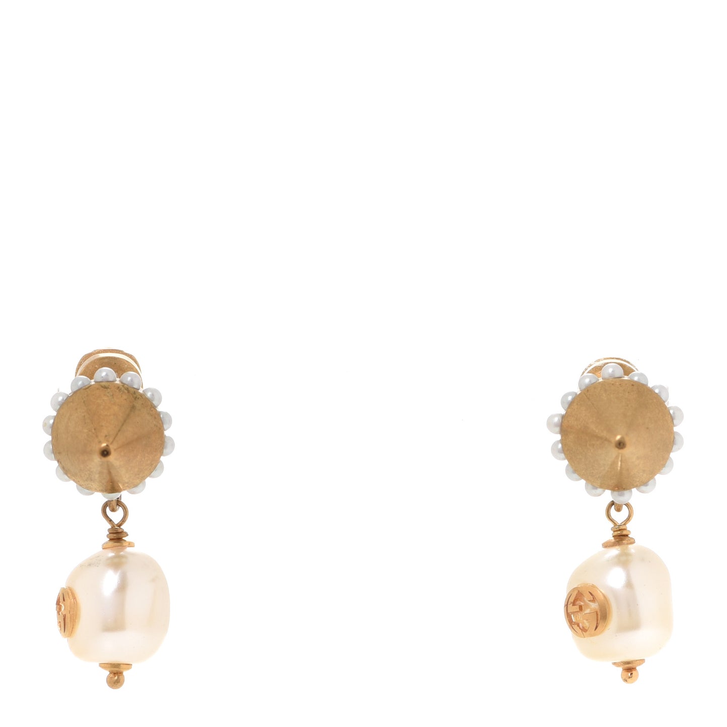 Metal Pearl Interlocking G Drop Earrings Aged Gold