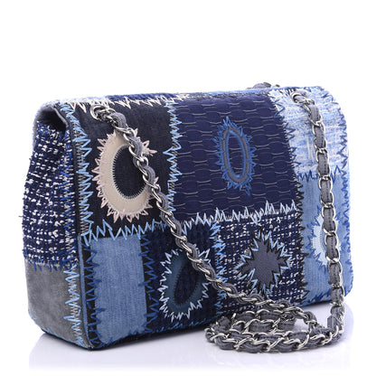 Chanel Denim Tweed Patchwork Jumbo Single Flap Blue 2 of 9