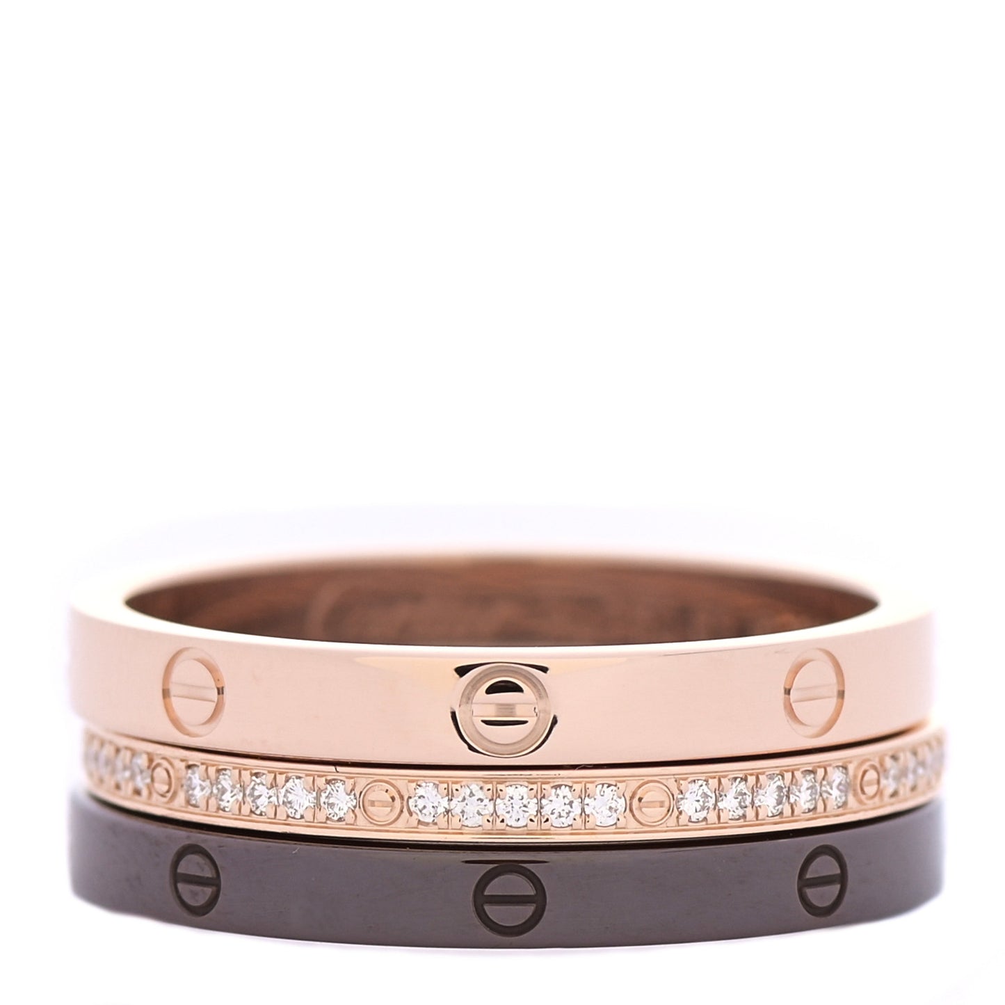 18K Pink Gold Diamond Ceramic LOVE Ring Set 61 9.5