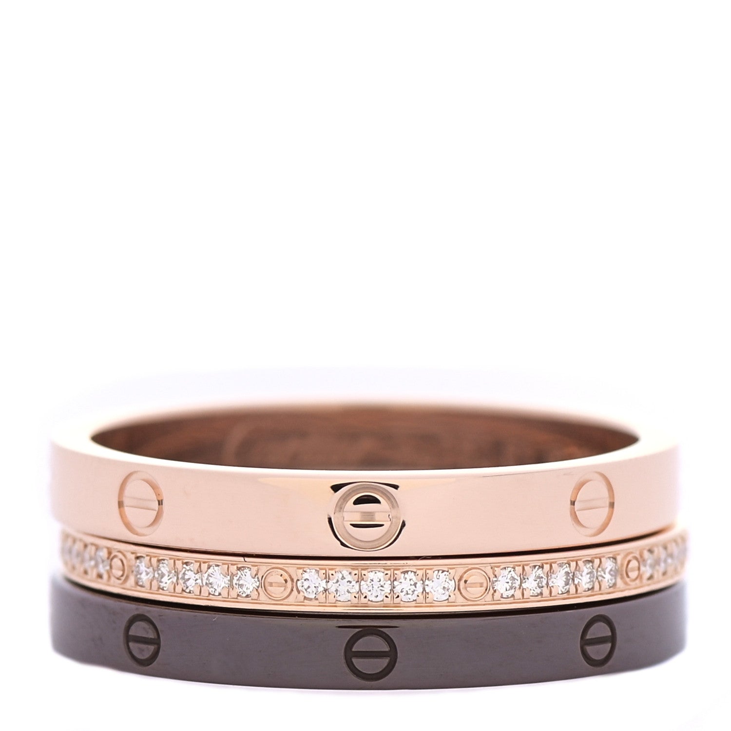 Cartier 18K Pink Gold Diamond Ceramic LOVE Ring Set 61 9.5 1 of 4