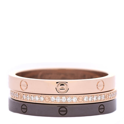 Cartier 18K Pink Gold Diamond Ceramic LOVE Ring Set 61 9.5 1 of 4