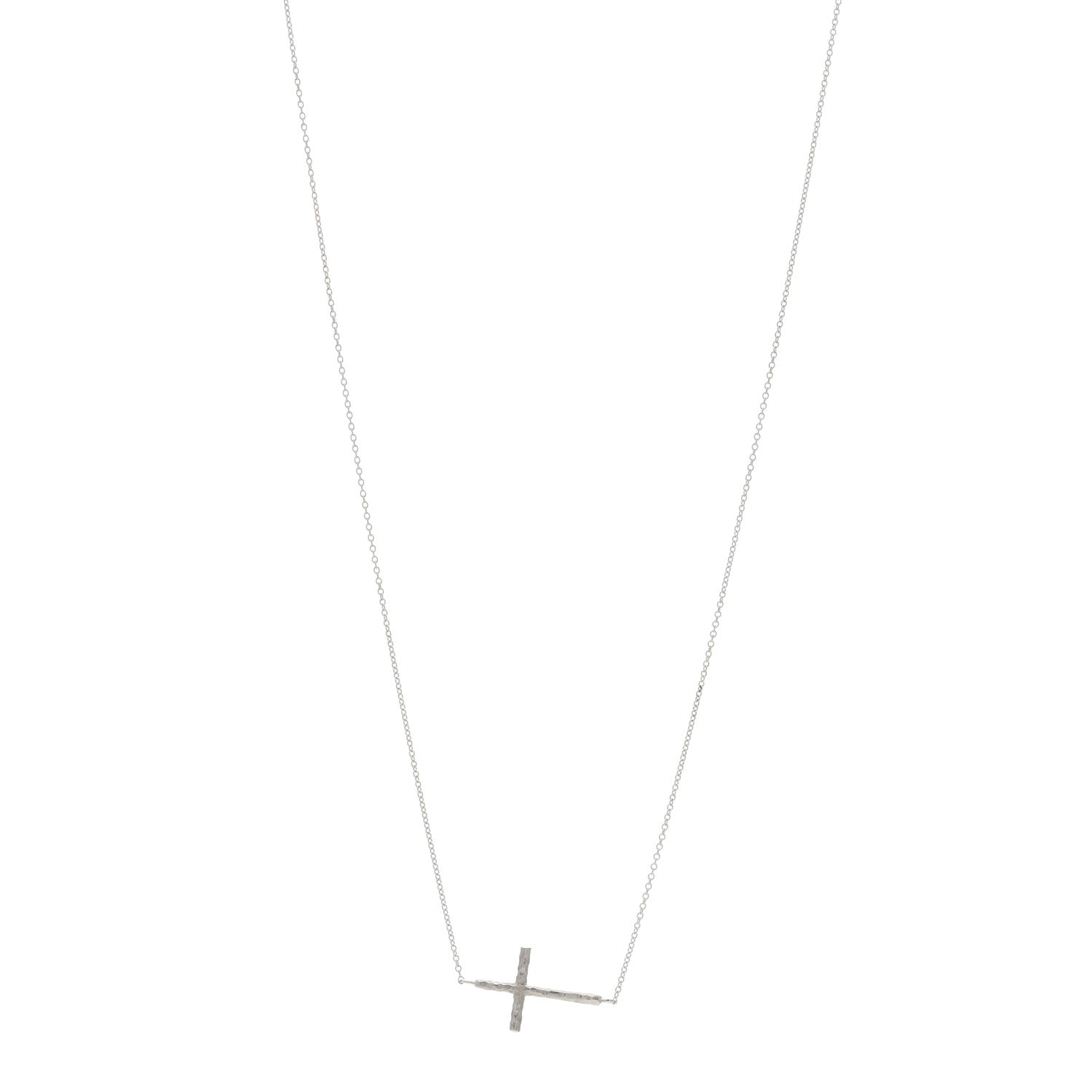 Tiffany Sterling Silver Paloma Picasso Hammered Sideways Cross Pendant Necklace 1 of 3