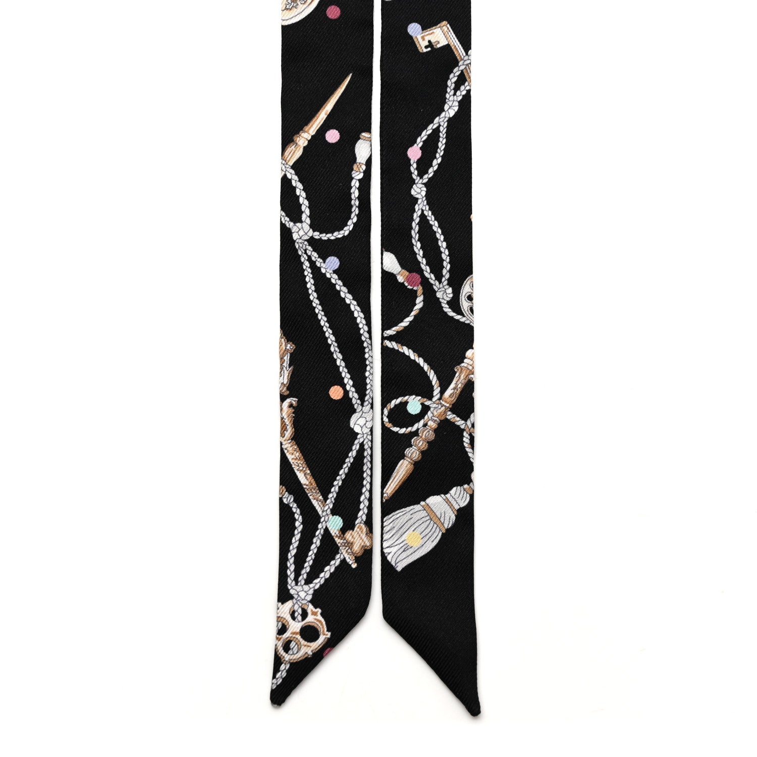 Hermes Silk Les Cles A Pois Doll Twilly Black Beige Rose Multicolor 2 of 3