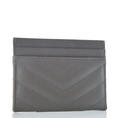Saint Laurent Grain De Poudre Matelasse Chevron Monogram Credit Card Case Earth 3 of 7