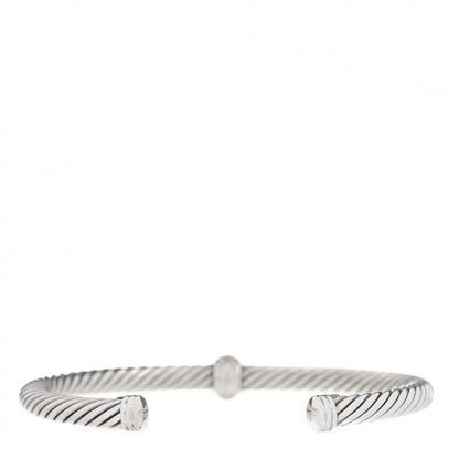 David Yurman Sterling Silver 18K White Gold Diamond 5mm Cable Classics Station Bracelet 2 of 4