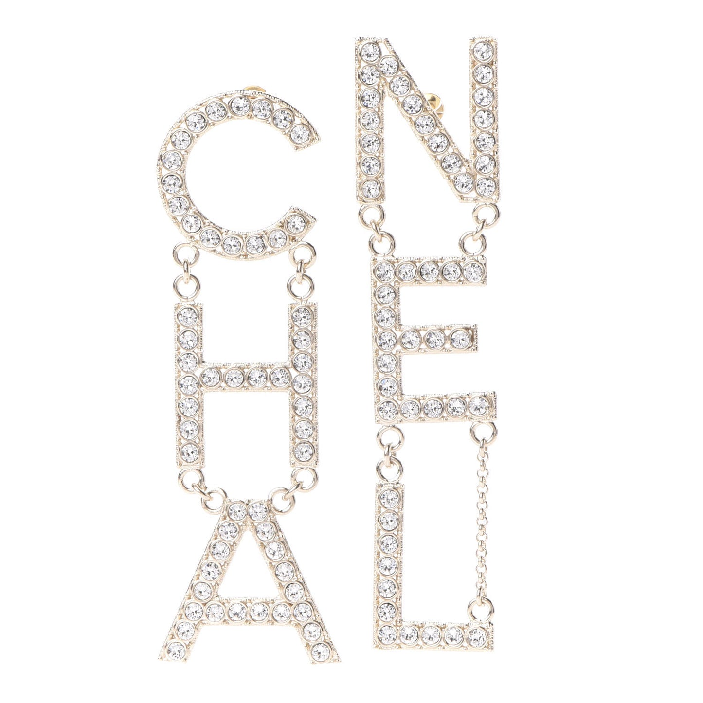 Crystal Cha-Nel Logo Drop Earrings Gold