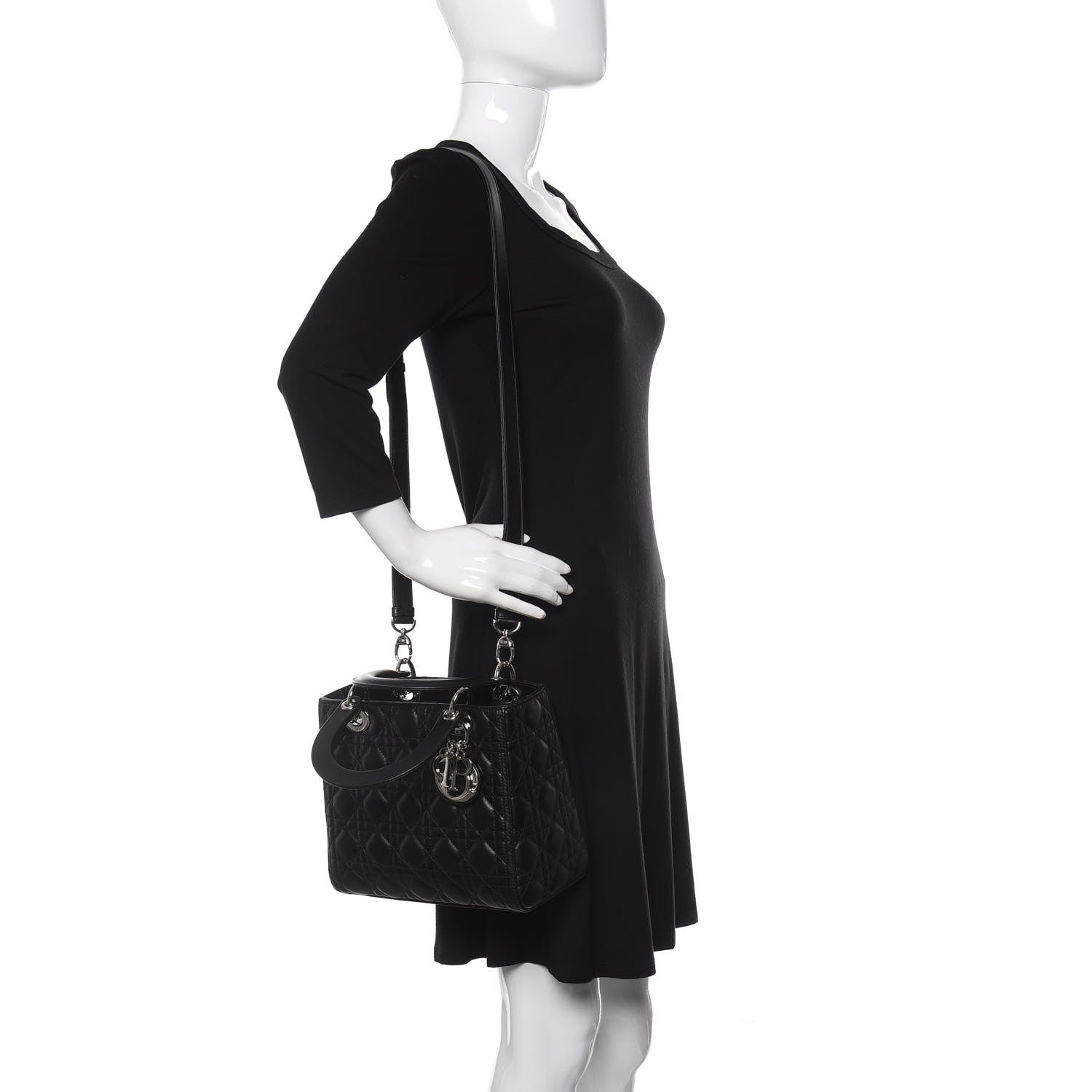 Christian Dior Lambskin Cannage Medium Lady Dior Black 2 of 11