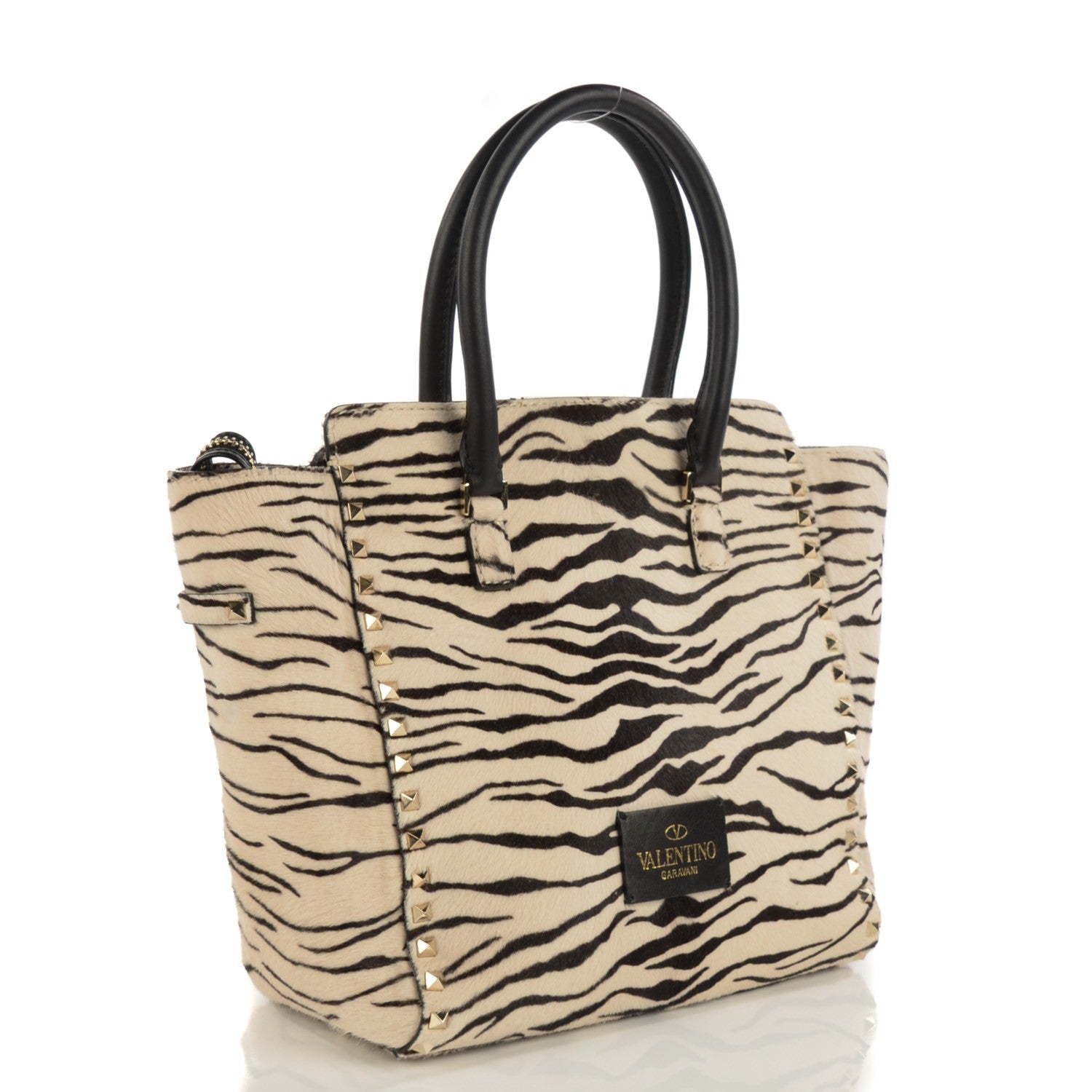 Valentino Garavani Zebra Print Calf Hair Rockstud Double Handle Tote 3 of 9