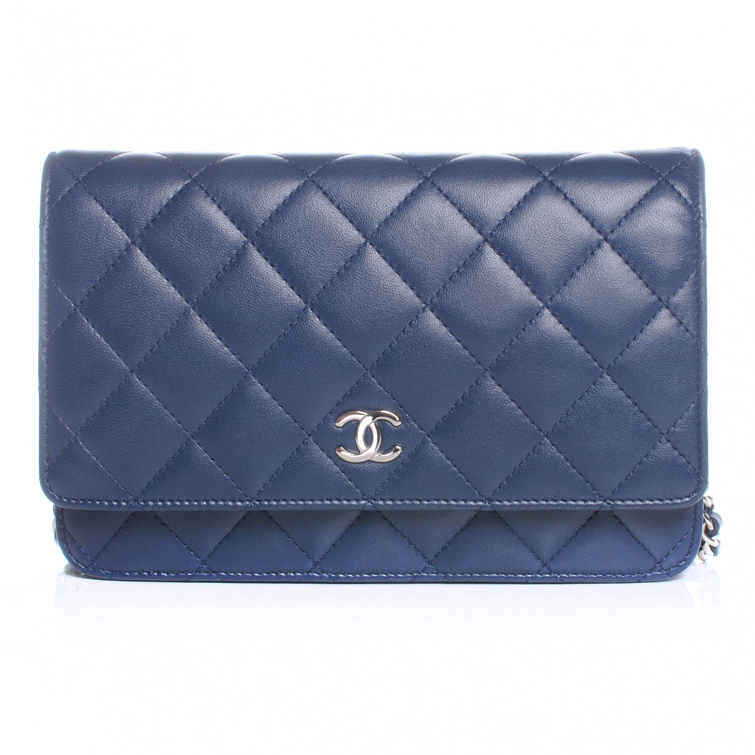 Chanel Lambskin Wallet On Chain WOC Navy 1 of 8