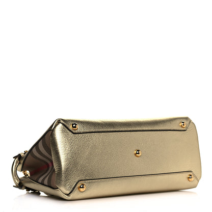 Burberry Metallic Grainy Calfskin House Check Medium Banner Tote Gold 3 of 12