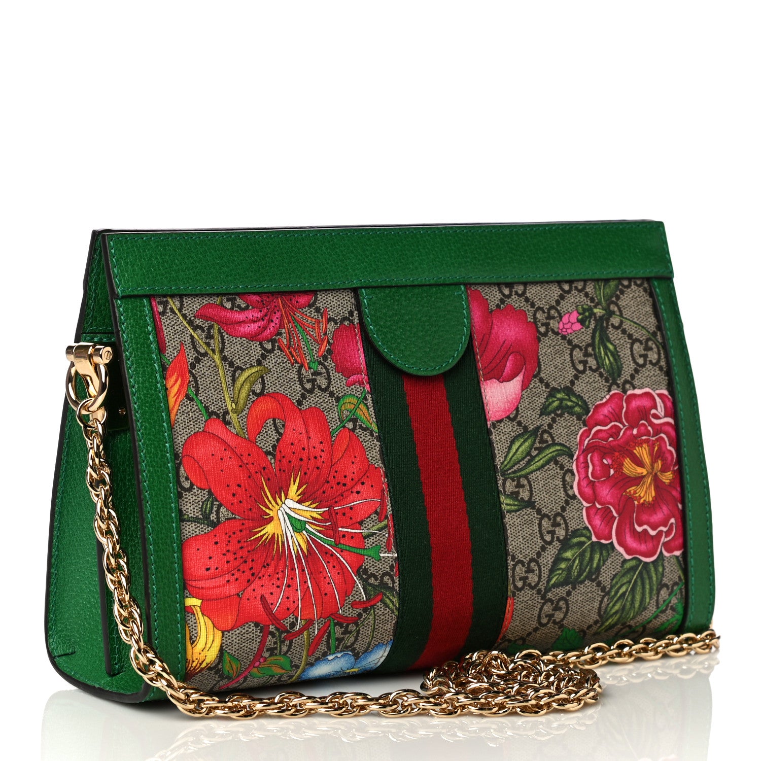 Gucci GG Supreme Monogram Flora Web Small Ophidia Chain Shoulder Bag Green 3 of 13