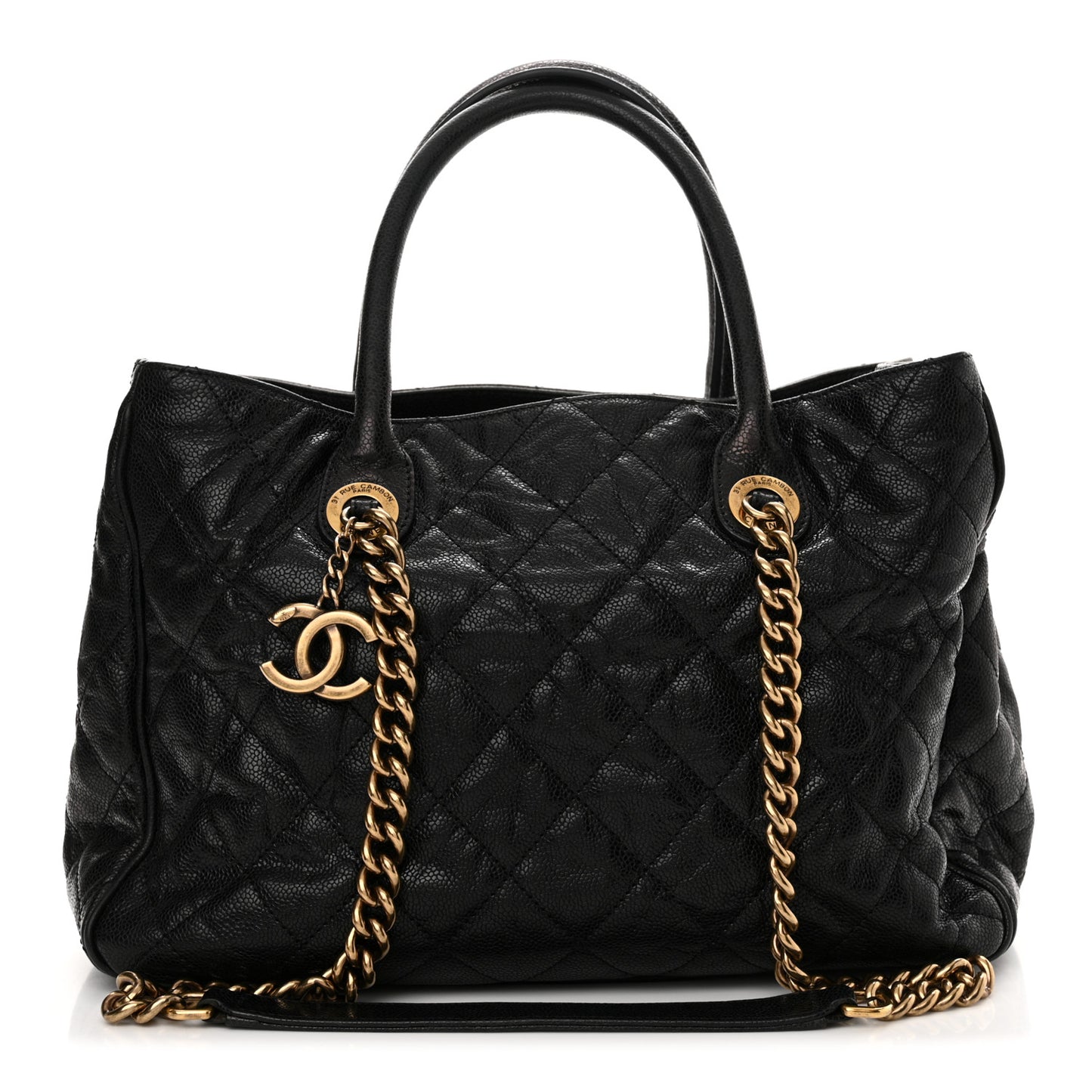Glazed Caviar Quilted Small Shiva Tote Black