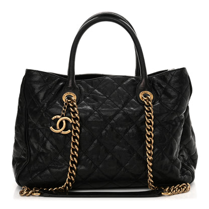 Chanel Glazed Caviar Quilted Small Shiva Tote Black 1 of 12