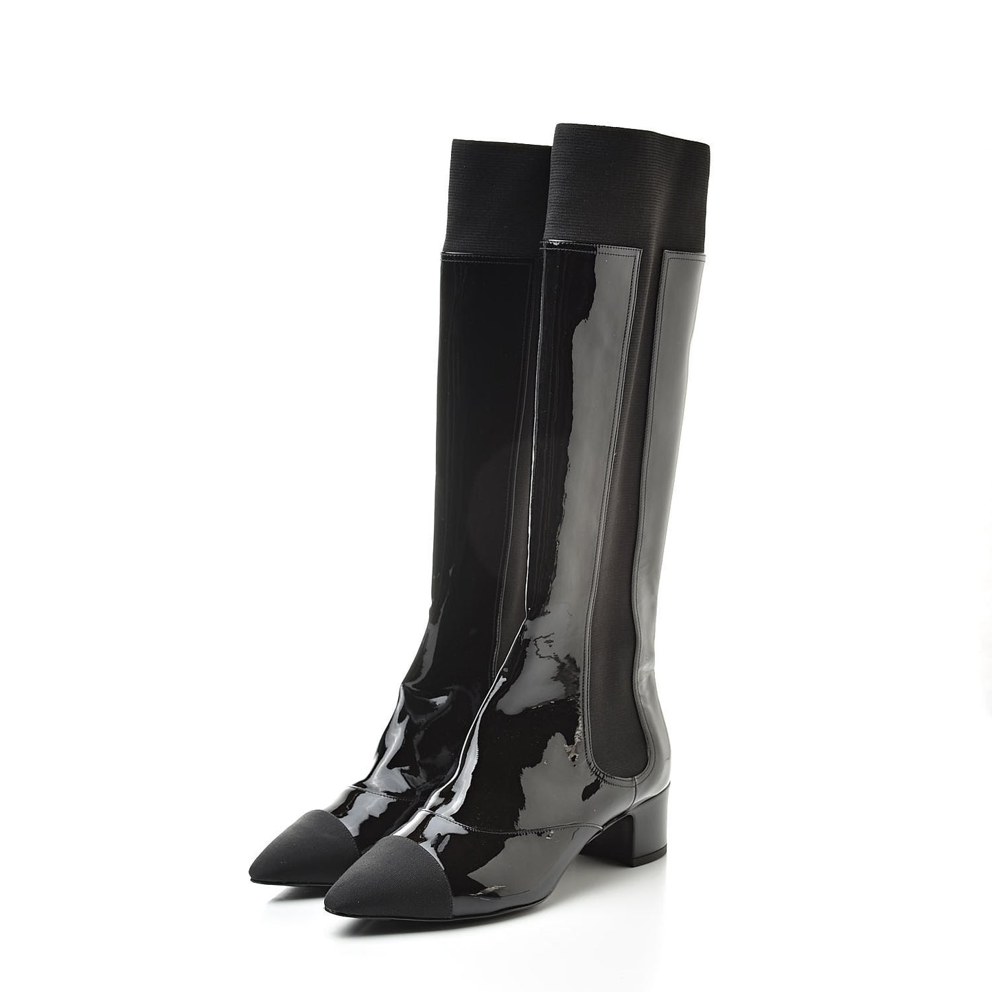 Patent Calfskin Grosgrain Cap Toe High Boots 37.5 Black