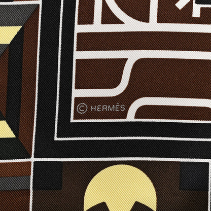 Hermes Silk NDOP Scarf 90 Marron Taupe Jaune Soufre 4 of 5