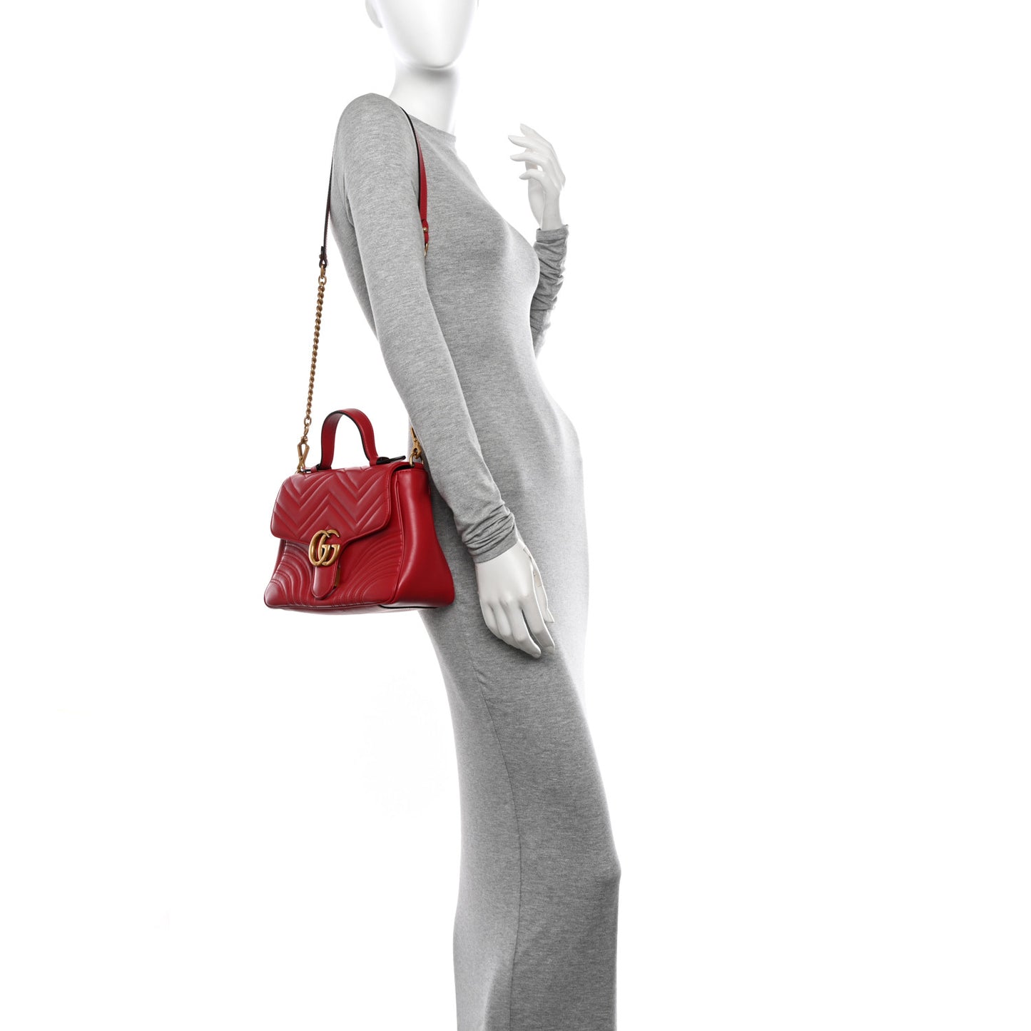 Calfskin Matelasse Small GG Marmont Top Handle Shoulder Bag Hibiscus Red