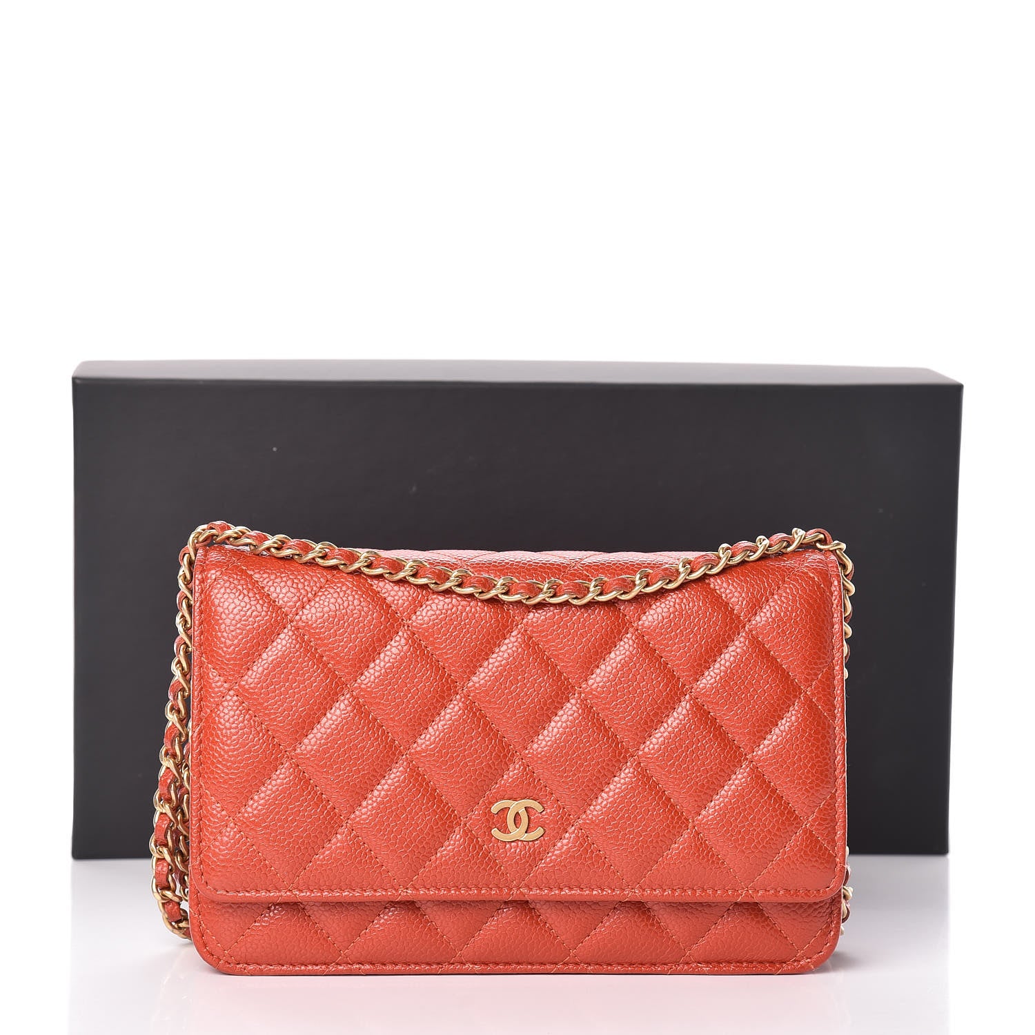 Chanel Pearly Caviar Quilted Wallet On Chain WOC Orange 14 of 14