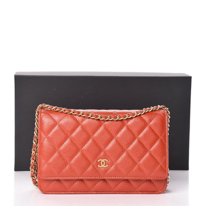 Chanel Pearly Caviar Quilted Wallet On Chain WOC Orange 14 of 14
