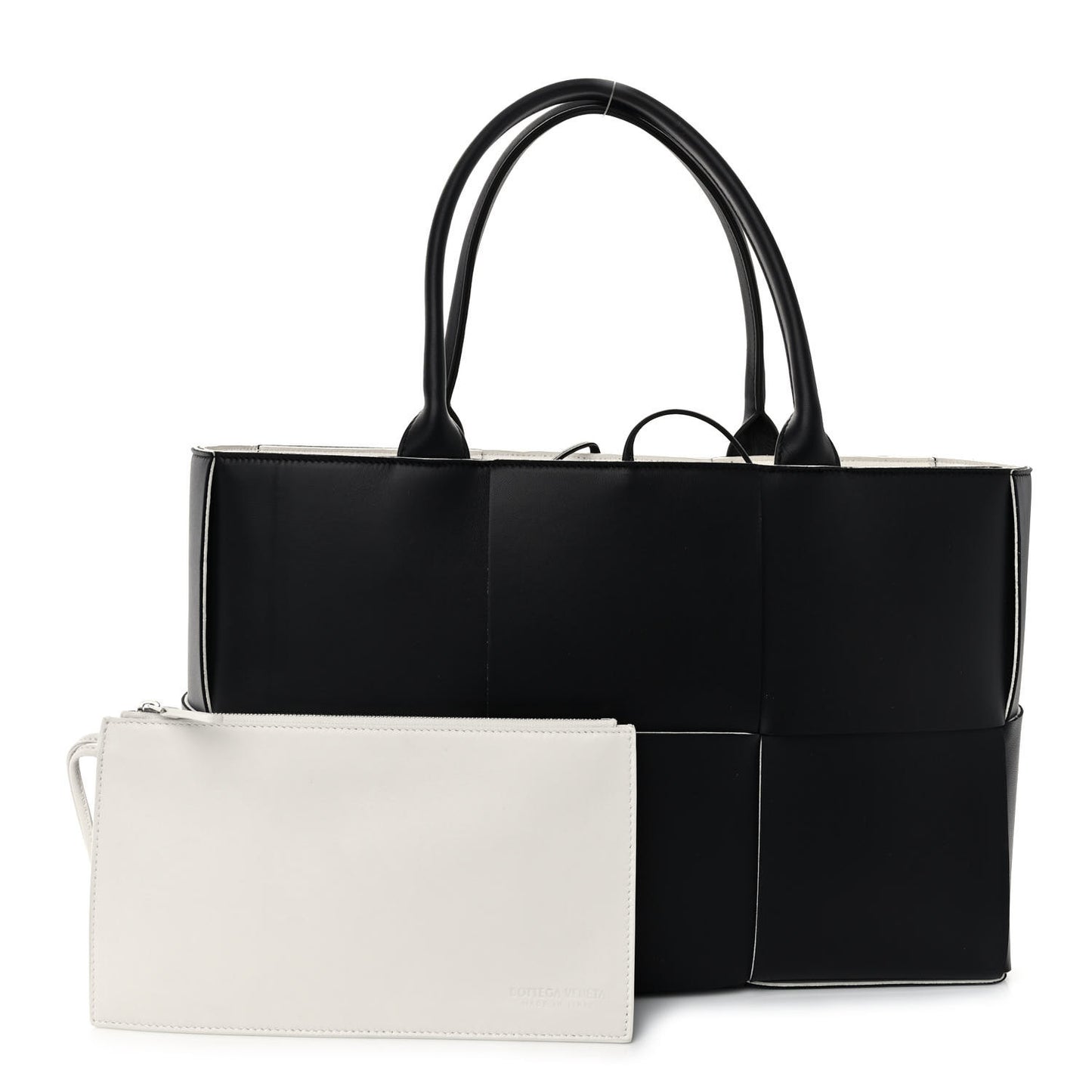 Nappa Maxi Intrecciato Medium Arco Tote Black White