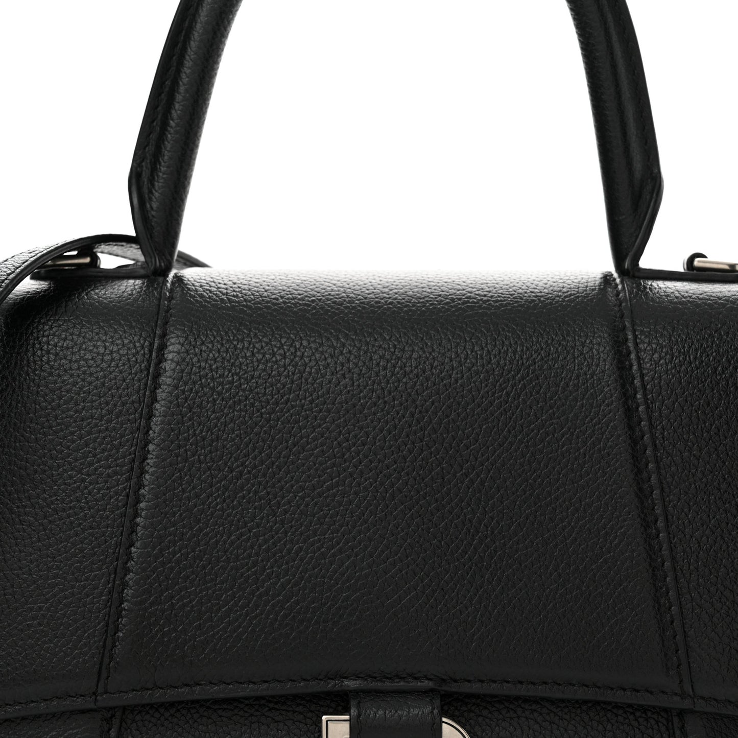Grained Calfskin Small Hourglass Top Handle Bag Black