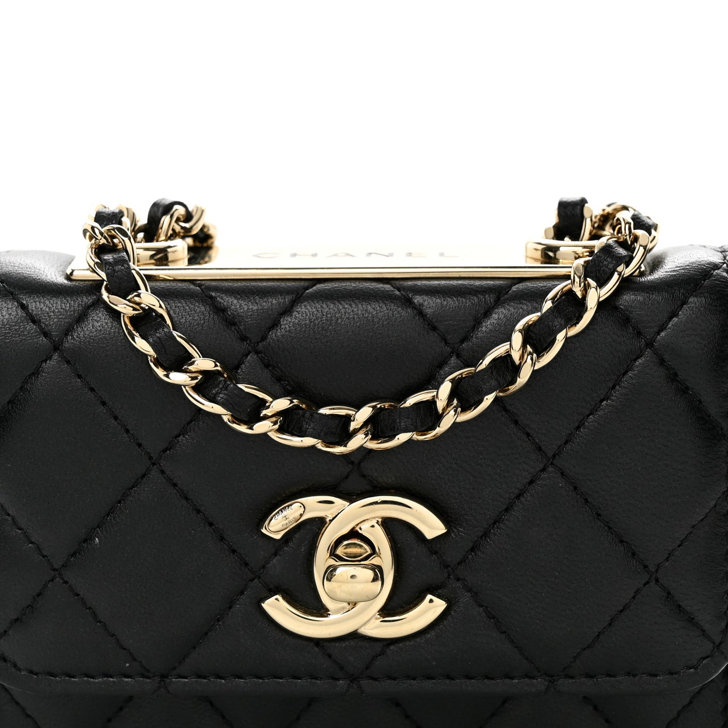 Lambskin Quilted Trendy CC Card Holder On Chain Black