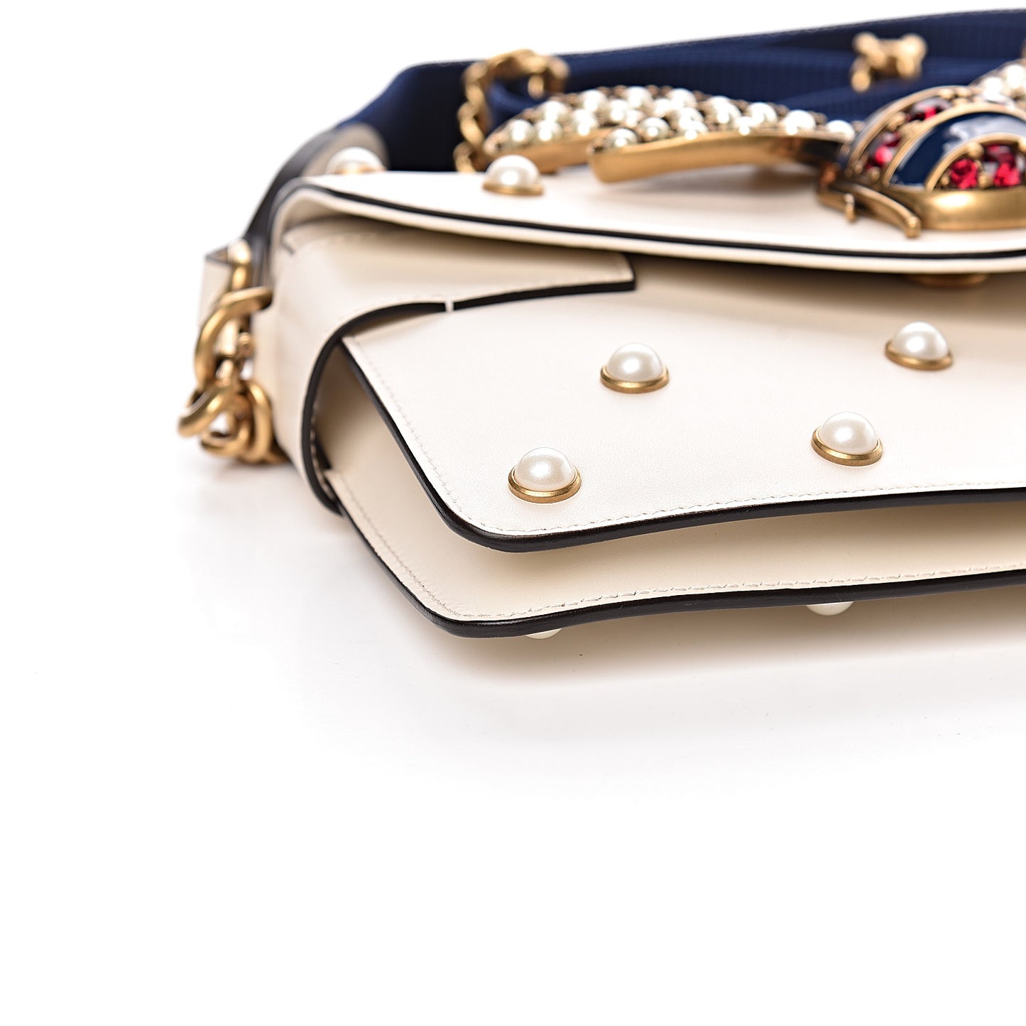 Nappa Pearl Studded Mini Queen Margaret Broadway Shoulder Bag Mystic White