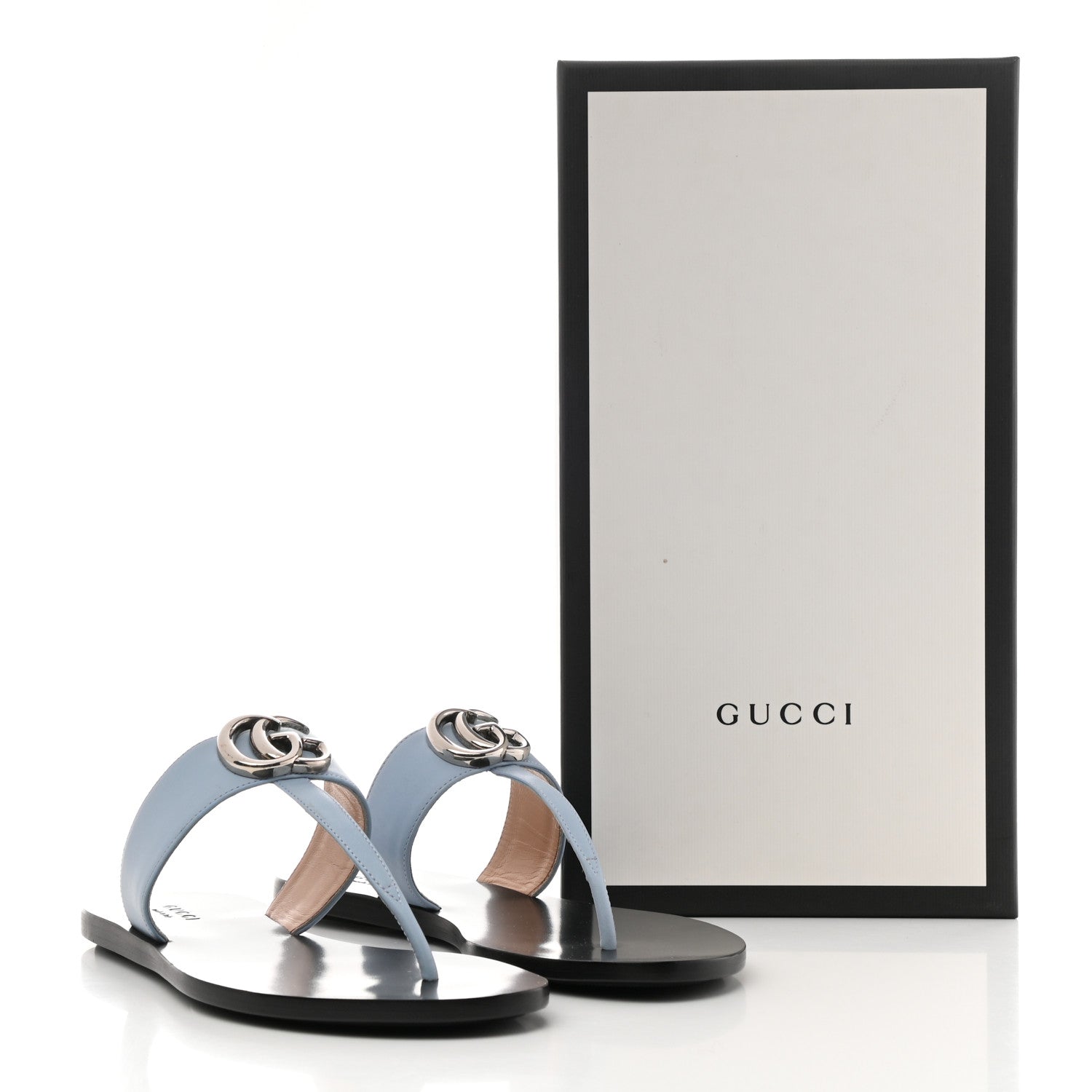 Gucci Calfskin GG Marmont Thong Sandals 36.5 Porcelain Light Blue 8 of 8