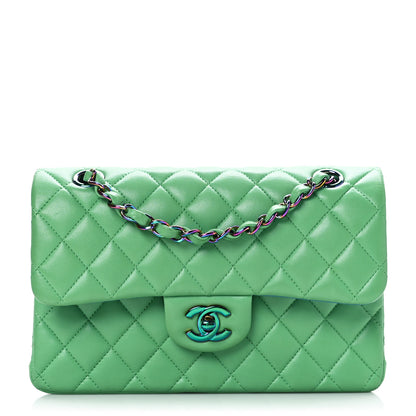 Chanel Lambskin Quilted Small Double Flap Green Blue 1 of 9