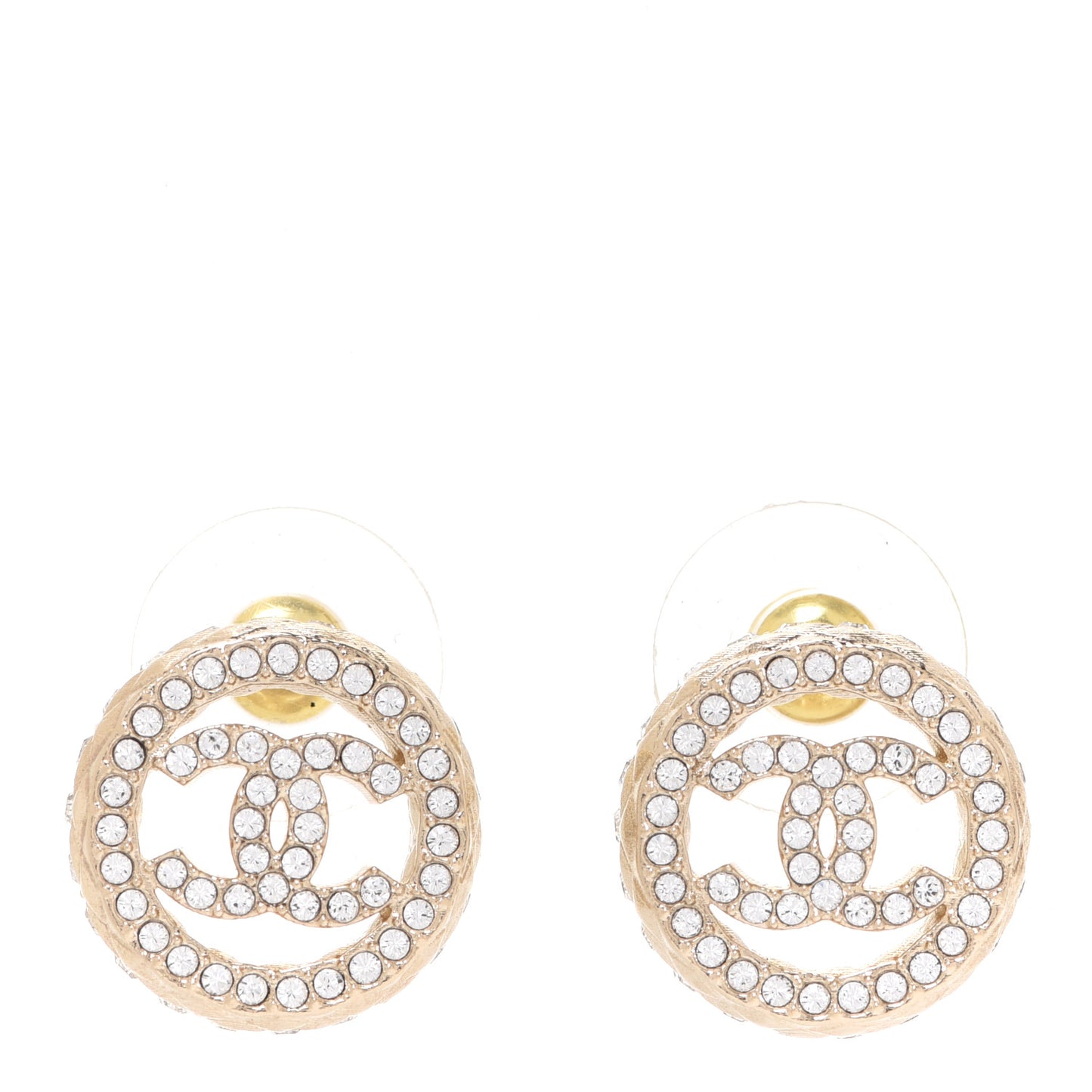 Crystal CC Round Earrings Gold