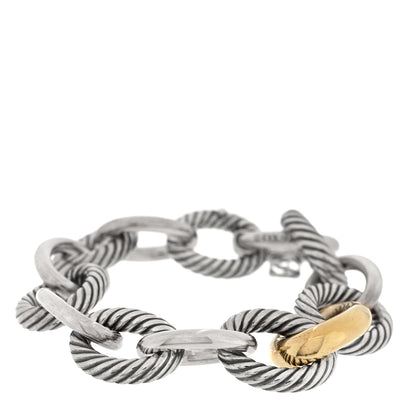 David Yurman Sterling Silver 18K Yellow Gold 17mm Extra Large Oval Link Bracelet 1 of 4