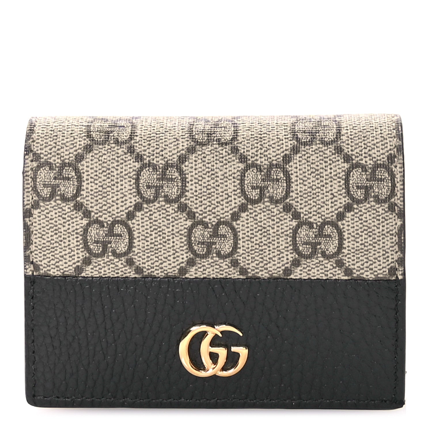 Gucci Dollar Calfskin GG Supreme Monogram GG Marmont Card Case Black Beige Ebony 1 of 8