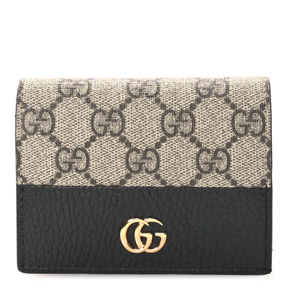 Gucci Dollar Calfskin GG Supreme Monogram GG Marmont Card Case Black Beige Ebony 1 of 8