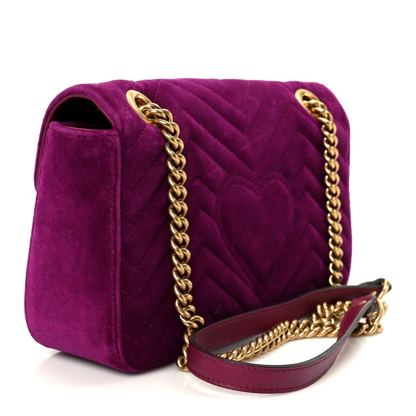 Velvet Matelasse Small GG Marmont Shoulder Bag Fuchsia Violet Cyclamen