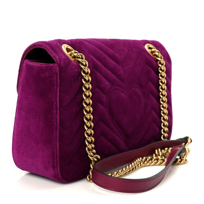 Gucci Velvet Matelasse Small GG Marmont Shoulder Bag Fuchsia Violet Cyclamen 3 of 11