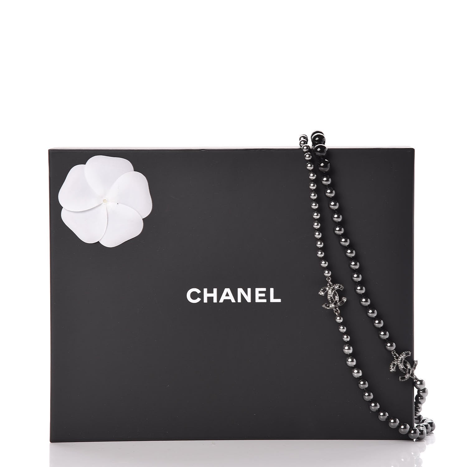 Chanel Ruthenium Crystal Baguette Pearl Beaded CC Long Necklace Black Grey 6 of 6